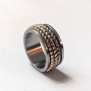 Unisex Stainless Steel Spinner Ring ⚙️ Fidget Anxiety Ring Silver Tone NIB